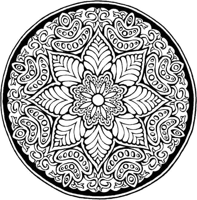 Название: Раскраска Узорный кружок с цветами. Категория: С узорами. Теги: Узоры, цветок.