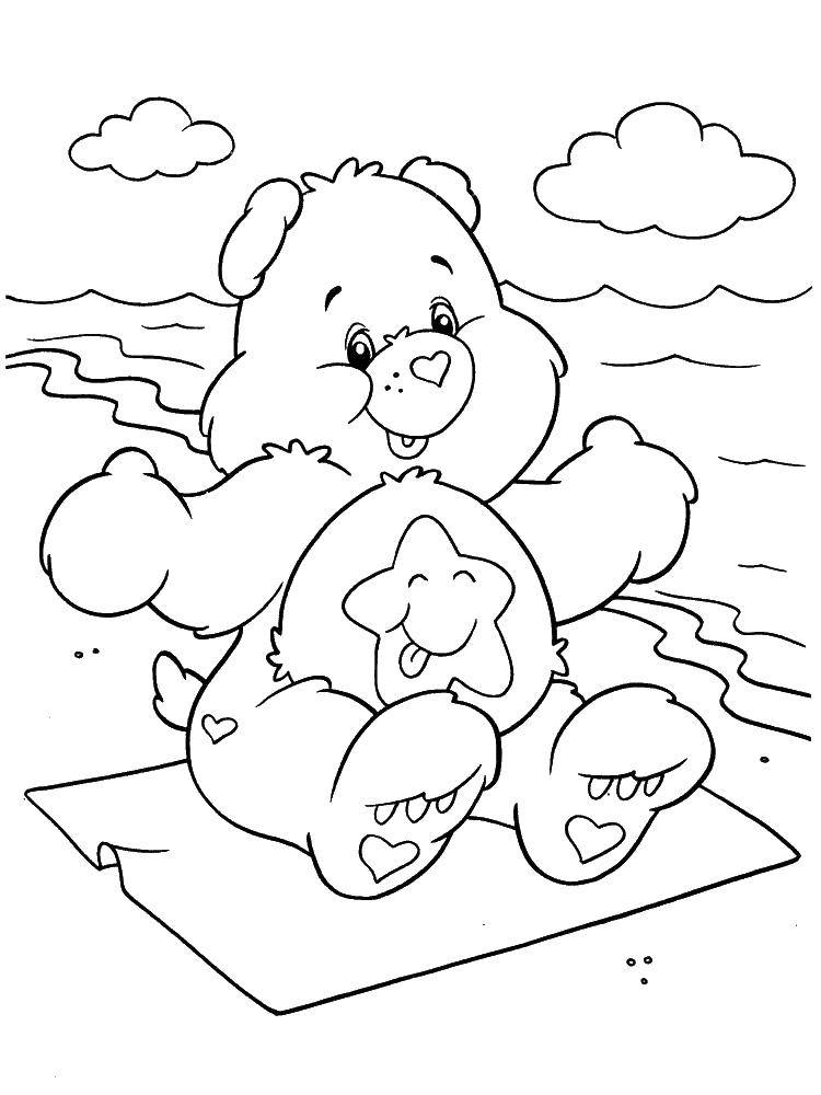 Розмальовки  Ведмедик на пляжі. Завантажити розмальовку пляж, іграшка, мишко, пляж.  Роздрукувати ,Пляж,