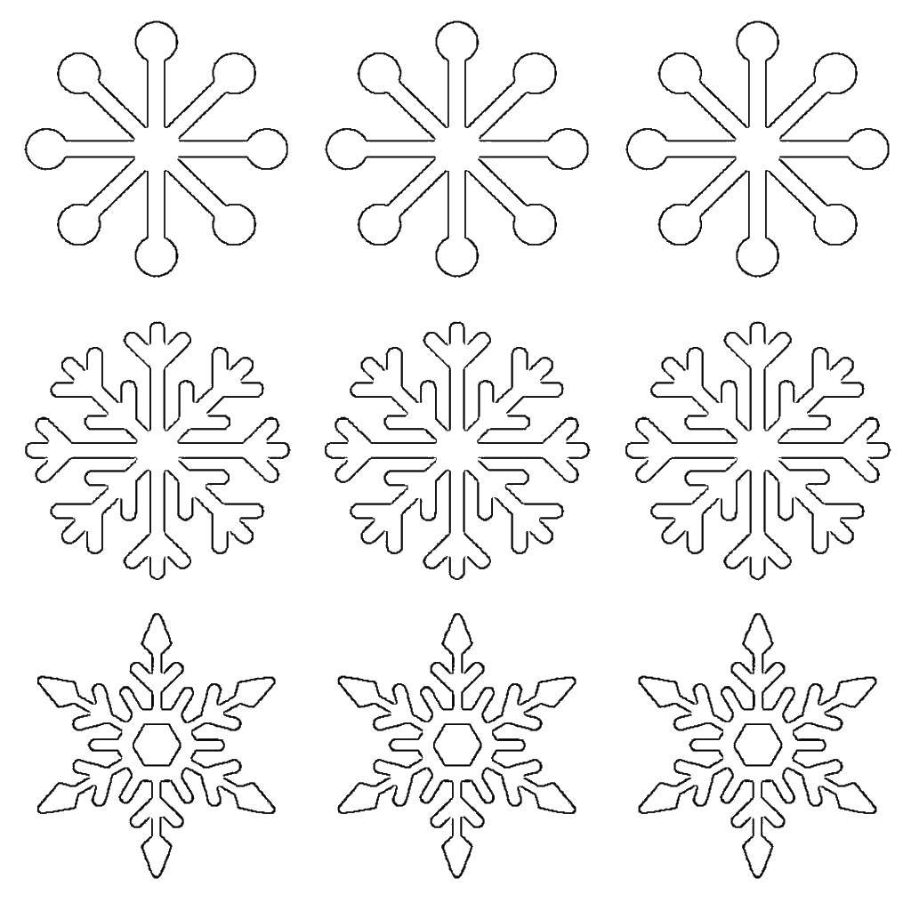 Розмальовки  Різні форми сніжинок. Завантажити розмальовку Сніжинки, сніг, зима.  Роздрукувати ,Трафарети для вирізання,