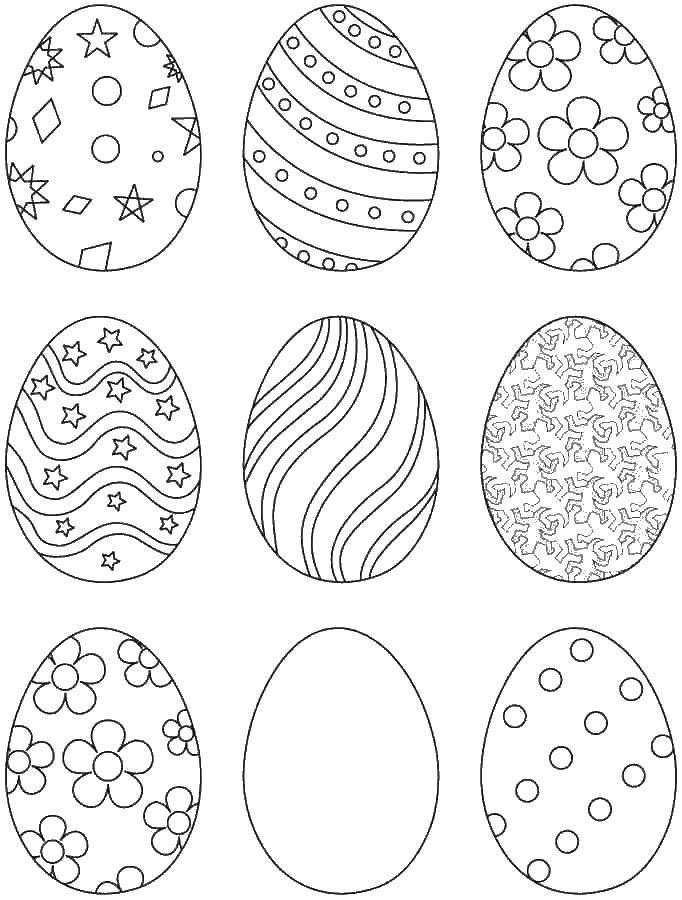 Розмальовки  Різні розмальовані яйця. Завантажити розмальовку Паска, яйця, візерунки.  Роздрукувати ,великодні яйця,