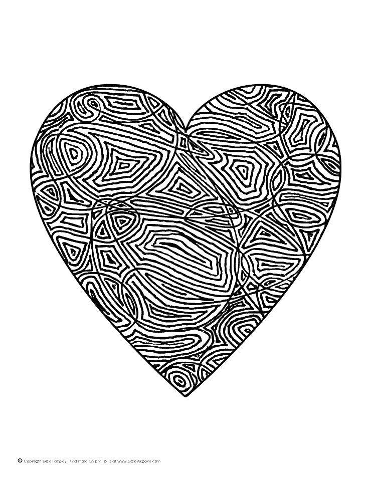 Розмальовки  Серце з візерунками всередині. Завантажити розмальовку Антистрес, сердечка.  Роздрукувати ,Складний дизайн,