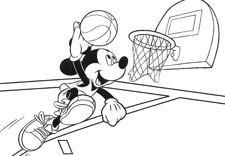 Название: Раскраска Баскетболист микки маус. Категория: баскетбол. Теги: Спорт, баскетбол, мяч, игра.