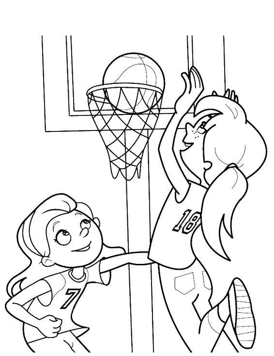 Coloring Girls playing basketball. Category basketball. Tags:  Sports, basketball, ball, play.