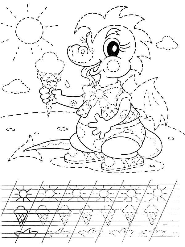 Coloring Dragon eating ice cream. Category tracing. Tags:  tracing.
