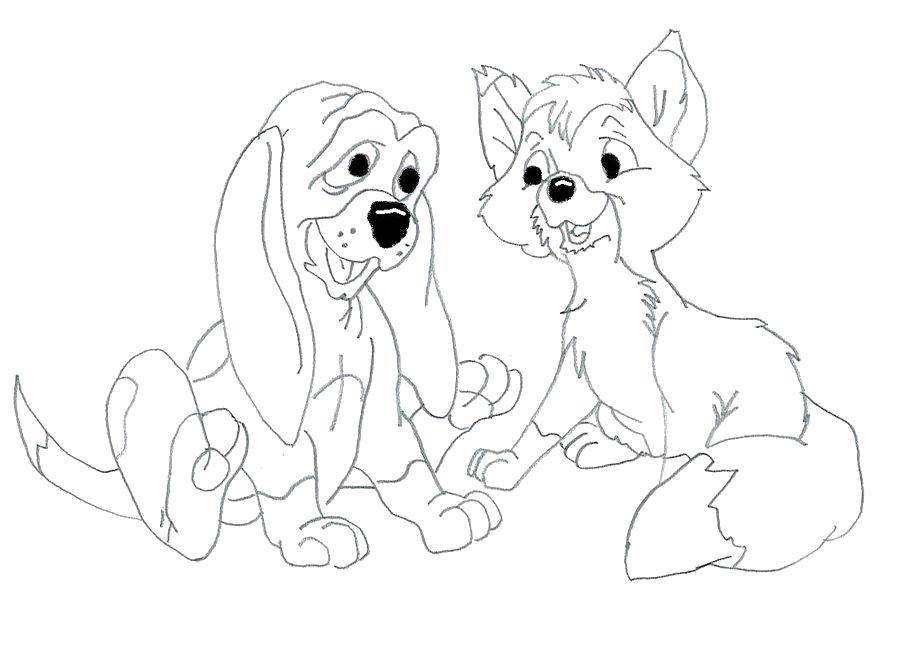 Название: Раскраска Дружба лисы и собаки. Категория: Лисица. Теги: Животные, собака.