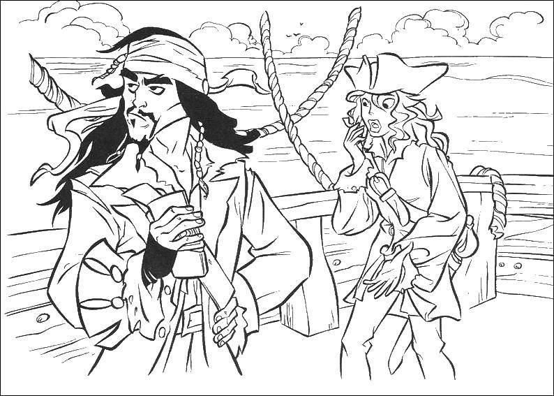 Coloring Jack Sparrow. Category The pirates. Tags:  pirates, Jack Sparrow, ship.