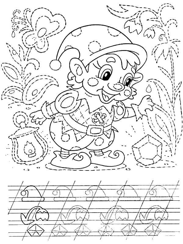 Coloring The gnome found a diamond. Category tracing. Tags:  Tracing, dwarf.