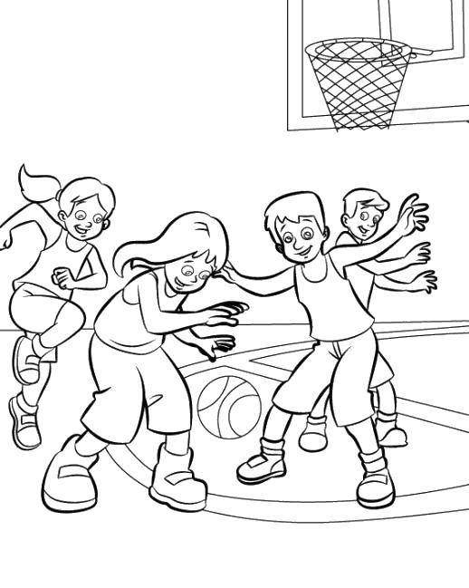 Название: Раскраска Игра в баскетбол в разгаре. Категория: баскетбол. Теги: Спорт, баскетбол, мяч, игра.