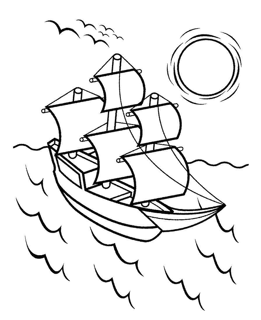 Название: Раскраска Корабль в море. Категория: море. Теги: море, океан, корабль.
