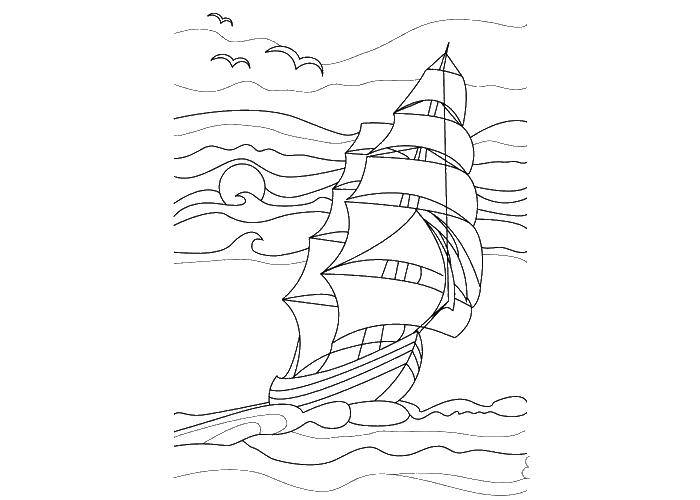 Название: Раскраска Корабль в море. Категория: корабли. Теги: корабли, море, океан.