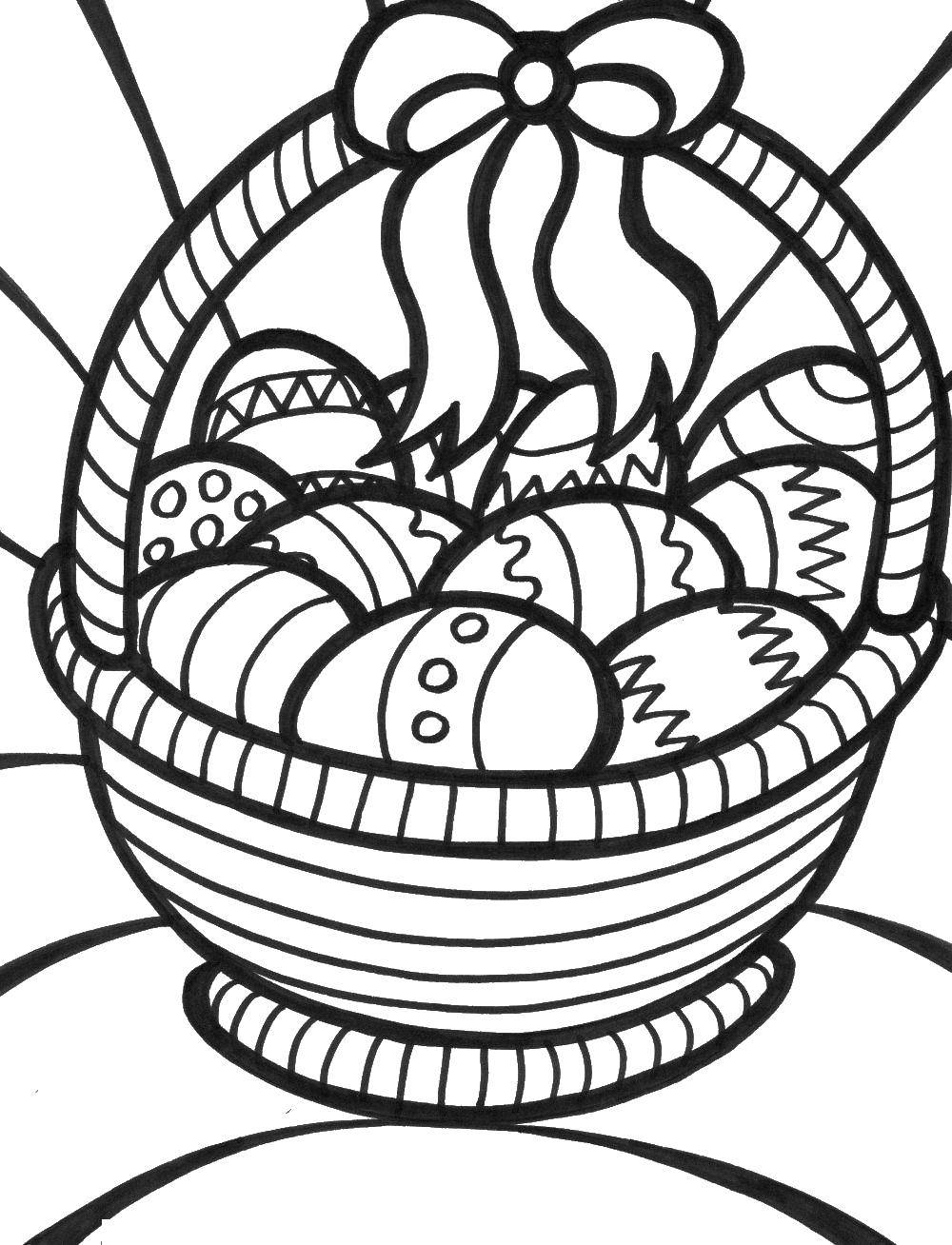 Название: Раскраска Корзина с пасхальными яйцами. Категория: пасха. Теги: Пасха. праздник, корзинка, яйца.