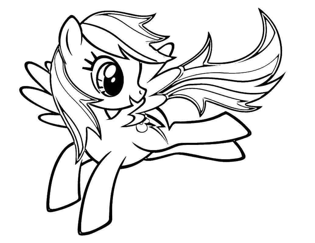 Название: Раскраска Летящий пони. Категория: Пони. Теги: пони, лошади, крылья, сказки, для девочек.