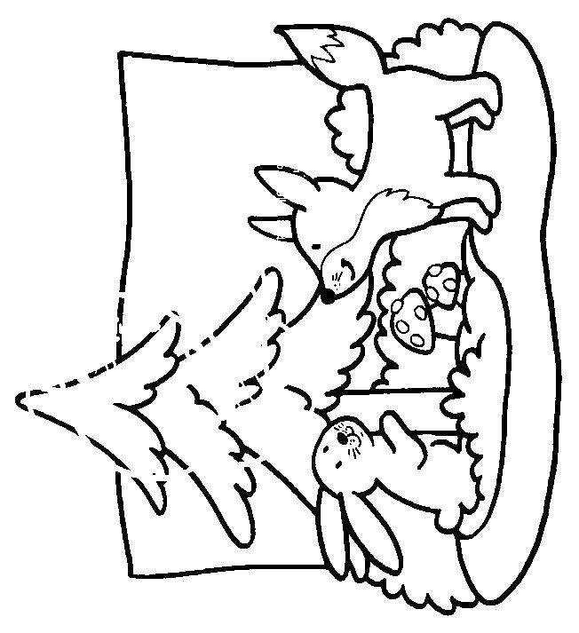 Coloring The Fox and the hare. Category Coloring pages for kids. Tags:  Animals, Fox.