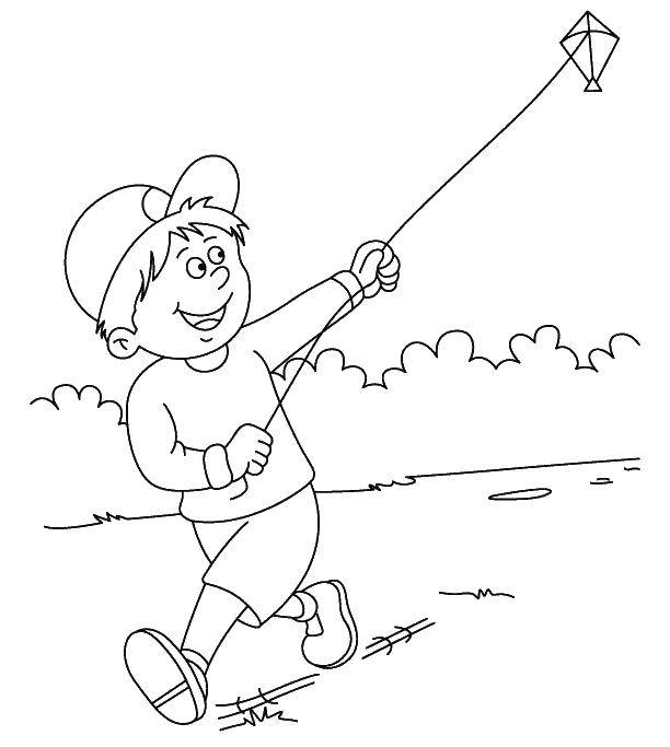 Coloring A boy and his kite. Category a kite. Tags:  A kite.