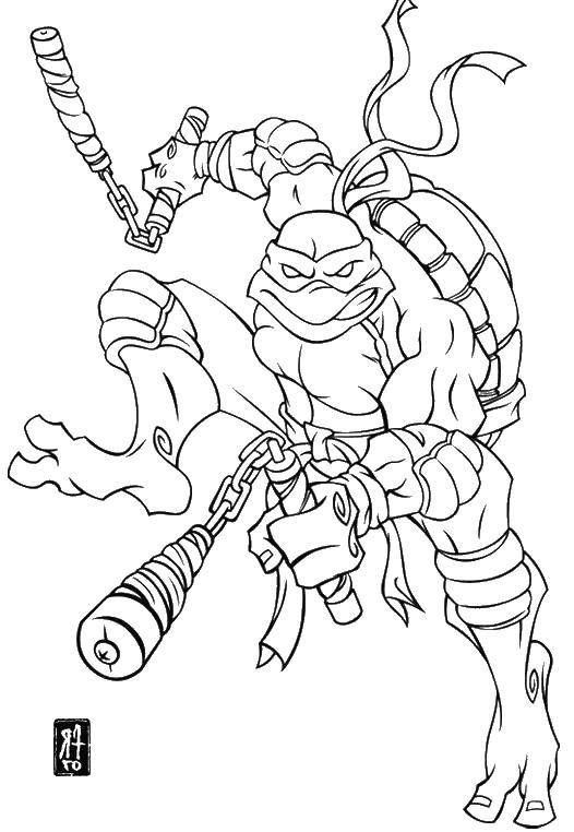 Coloring Michelangelo and his nunchucks threat. Category ninja . Tags:  Comics, Teenage Mutant Ninja Turtles.