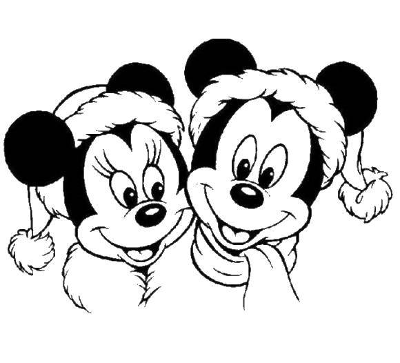 Coloring Mickey and Minnie mouse in winter clothes. Category Disney cartoons. Tags:  Disney, Mickey Mouse, Minnie Mouse.