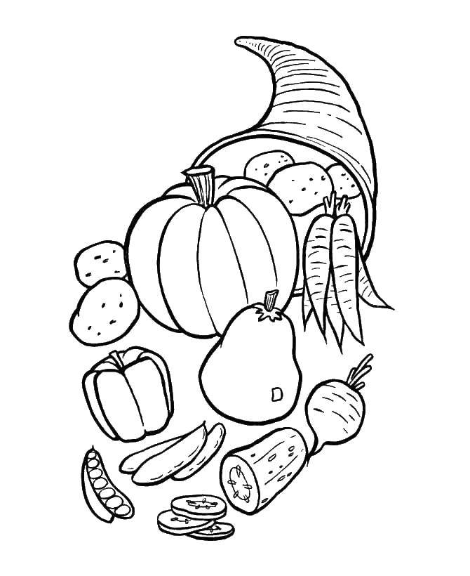 Coloring The conch with vegetables. Category vegetables. Tags:  horn, vegetables, food.