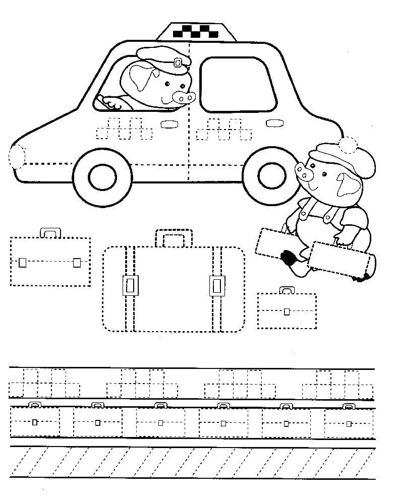 Coloring The taxi driver pig. Category tracing. Tags:  tracing, taxi.