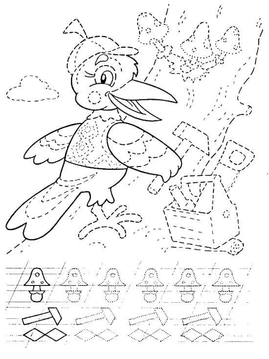 Coloring Raven builds a house. Category tracing. Tags:  the recipe, crow.