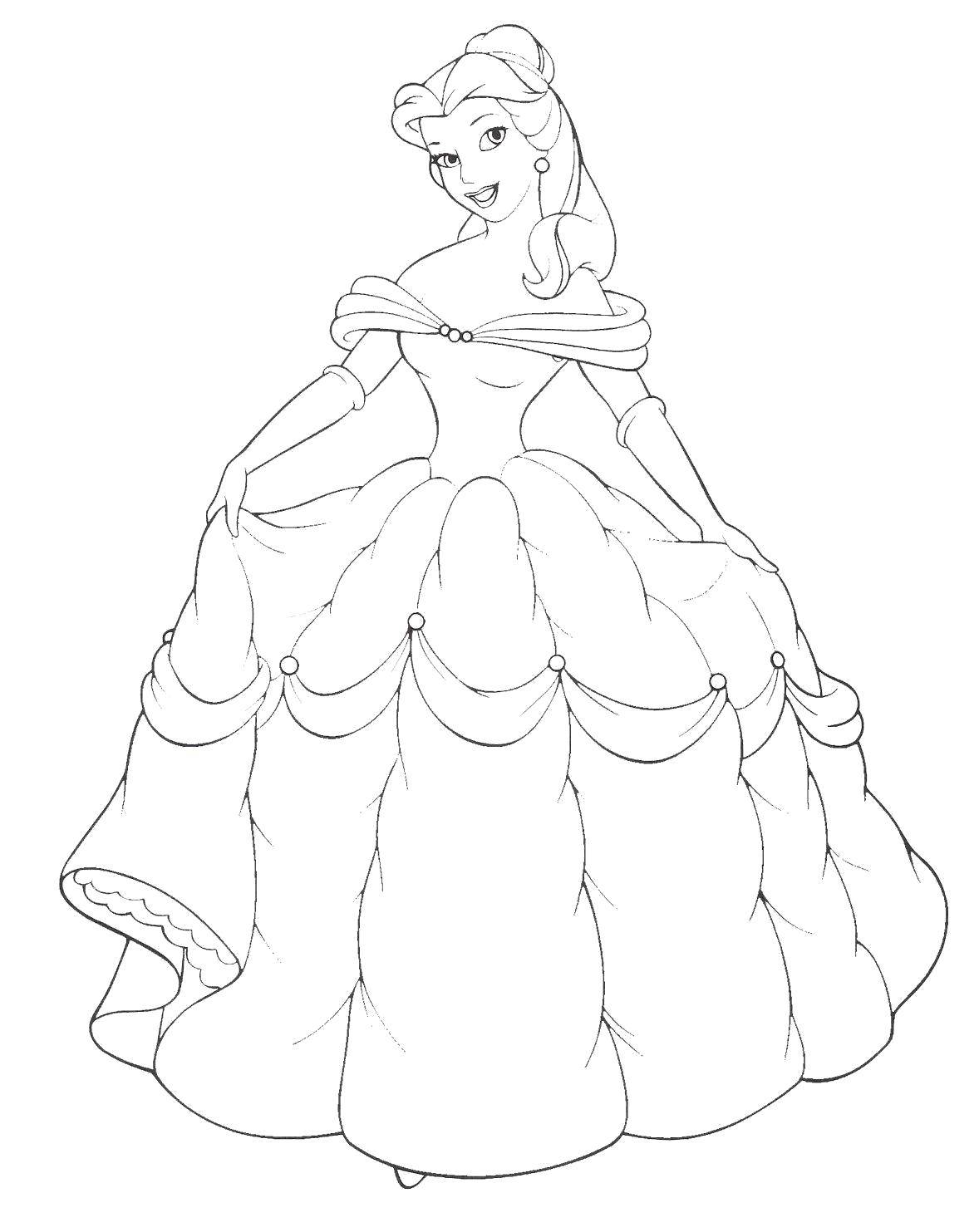 Coloring Yellow dress Belle. Category Disney cartoons. Tags:  Beauty and the Beast, Disney.