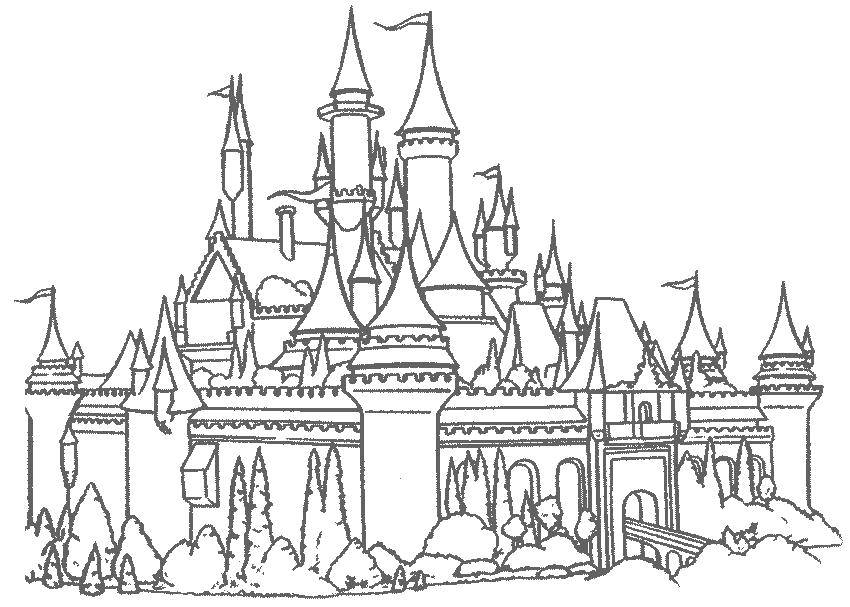 Розмальовки  Красивий замок в королівстві. Завантажити розмальовку замки, архітектура, королівства.  Роздрукувати ,замки,