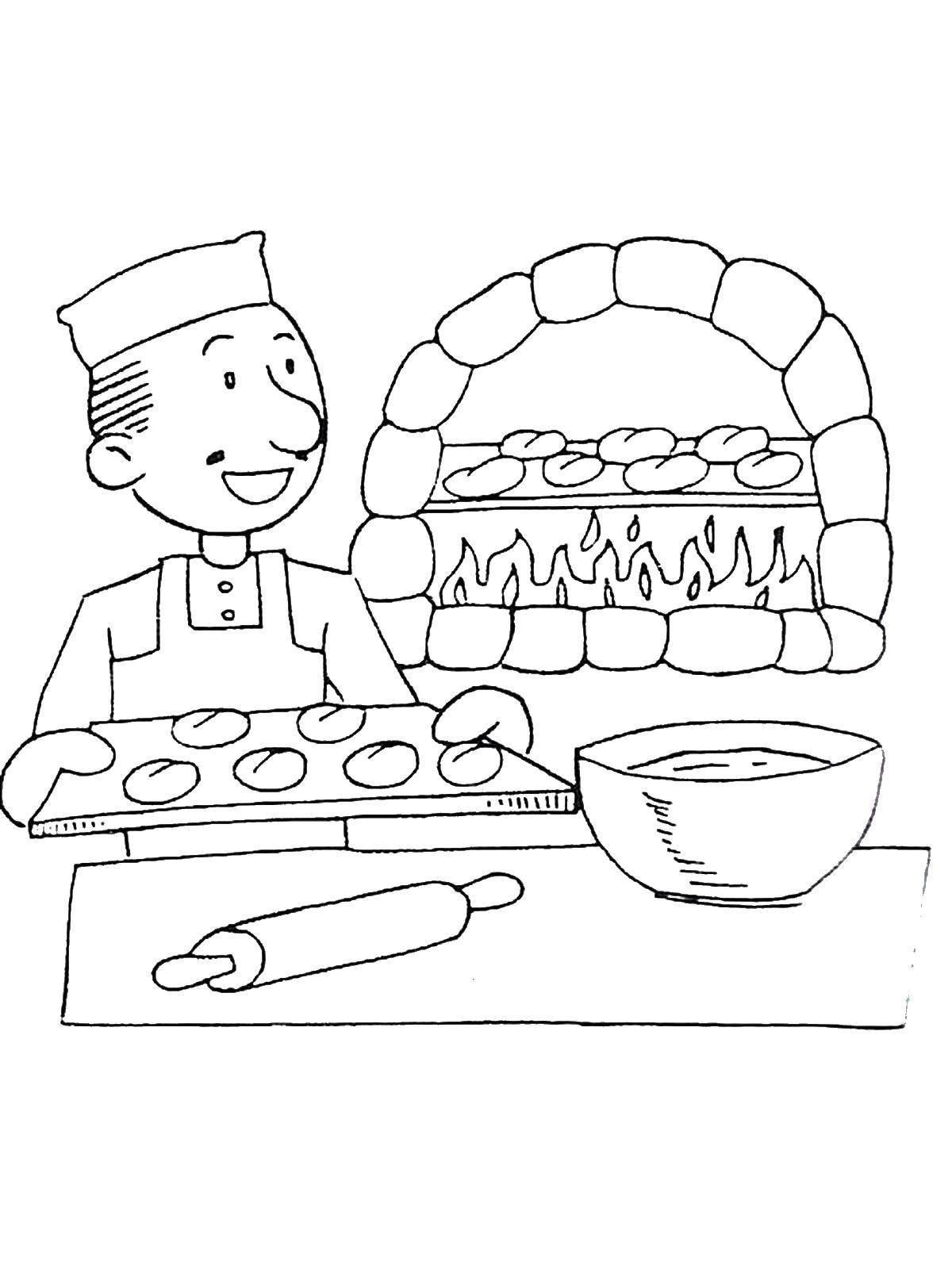 Розмальовки  Пекар. Завантажити розмальовку професії, пекар, пічка.  Роздрукувати ,професії,