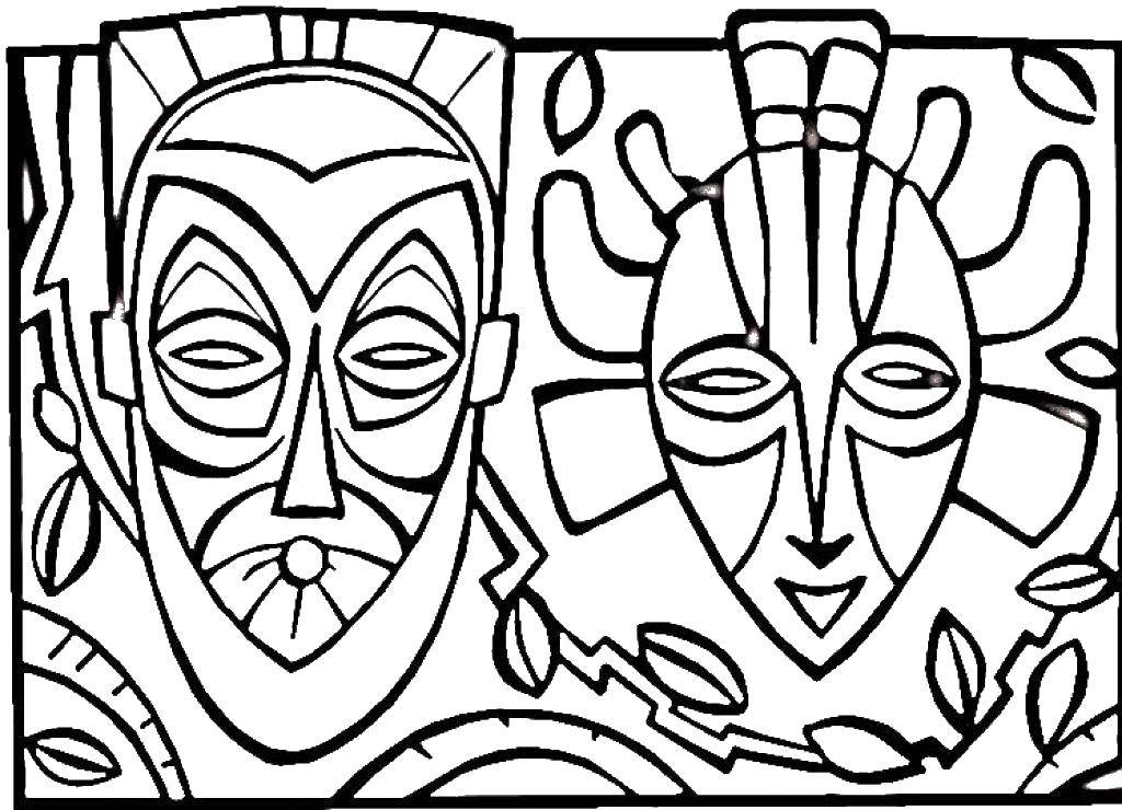 Название: Раскраска Африканские маски. Категория: африка. Теги: африка, маски, народы.