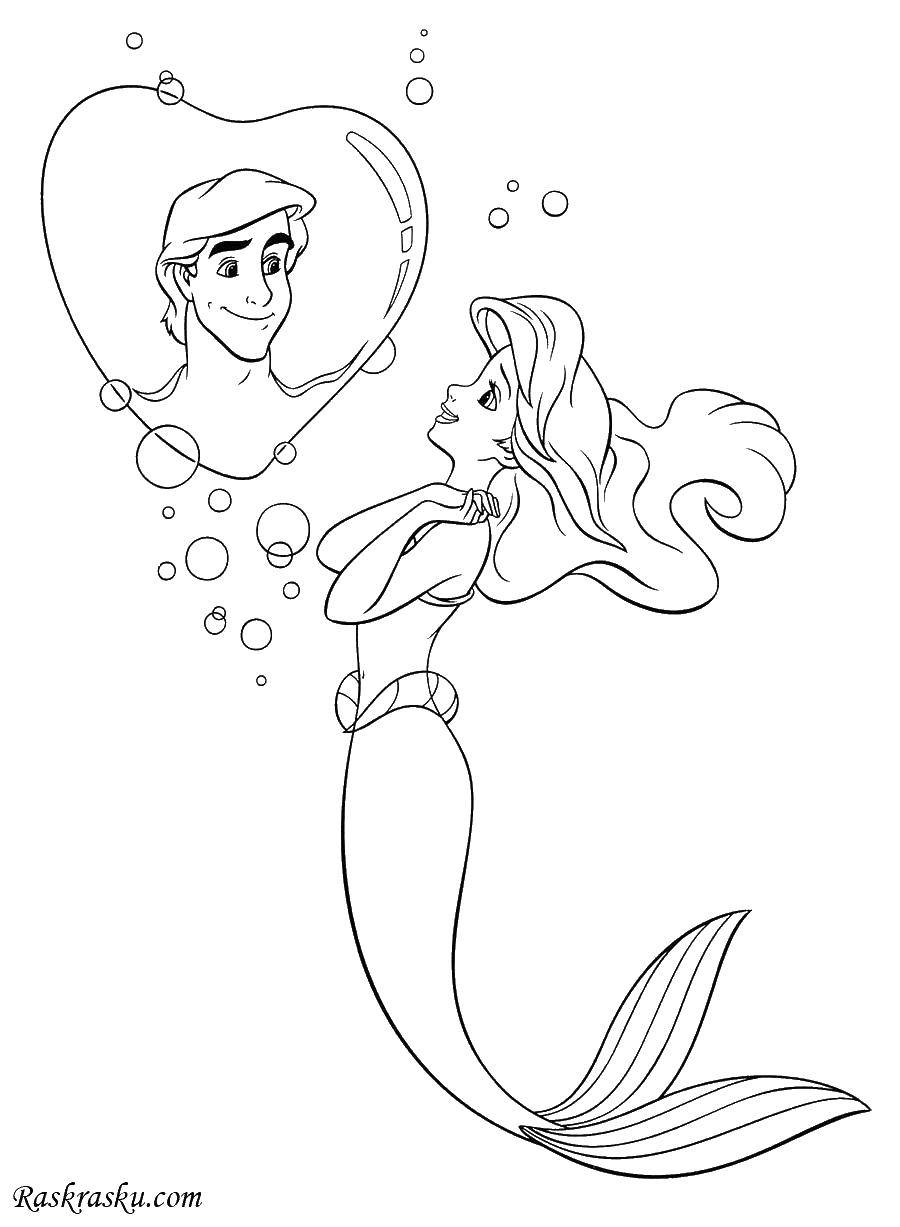 Coloring Ariel dreams of Eric. Category Disney cartoons. Tags:  Disney, the little mermaid, Ariel.