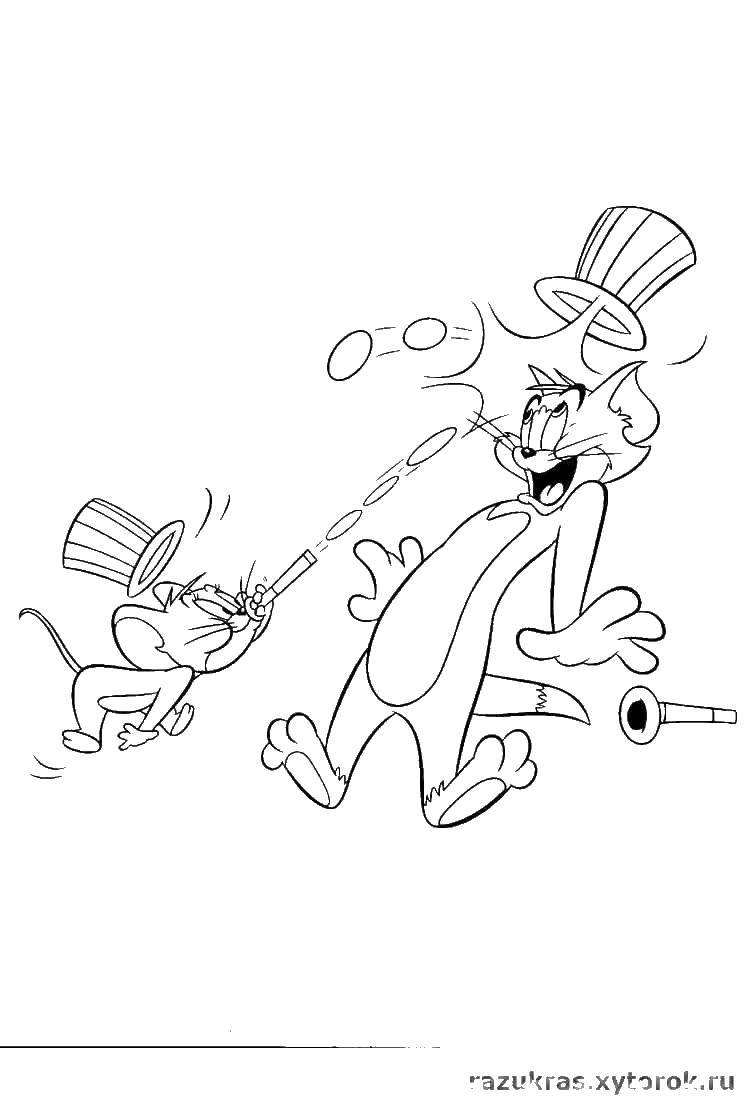Coloring Jerry shoots Tom. Category cartoons. Tags:  cartoons, Tom, Jerry.