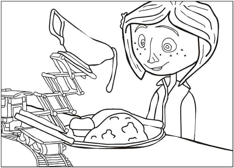 Coloring Coraline eats. Category coloring. Tags:  Cartoon character.