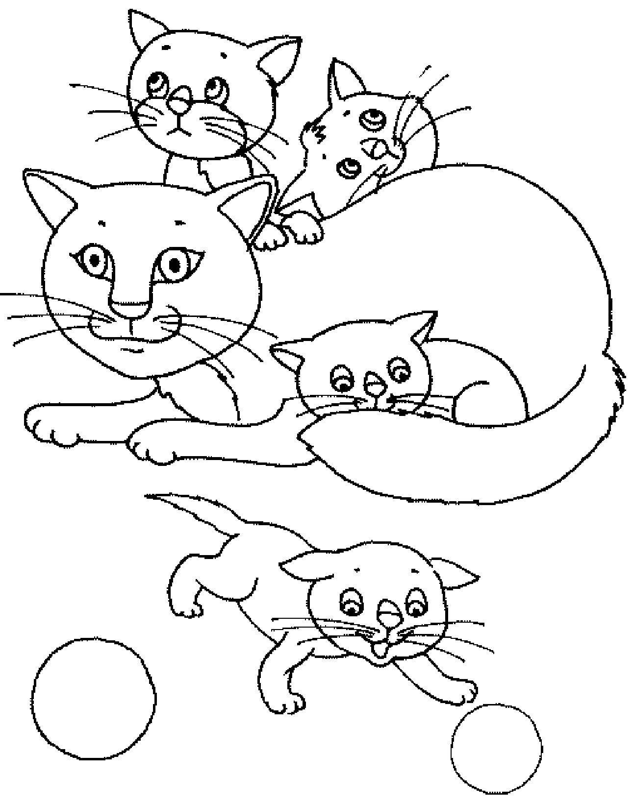 Название: Раскраска Кошка с котятками. Категория: Животные. Теги: животные, кошки, котята.
