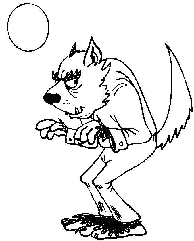 Coloring Crouching werewolf. Category Halloween. Tags:  Halloween, werewolf, wolf, moon, night.