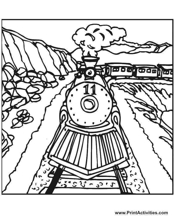Название: Раскраска Паровоз. Категория: поезд. Теги: поезд, паровоз, рельсы.