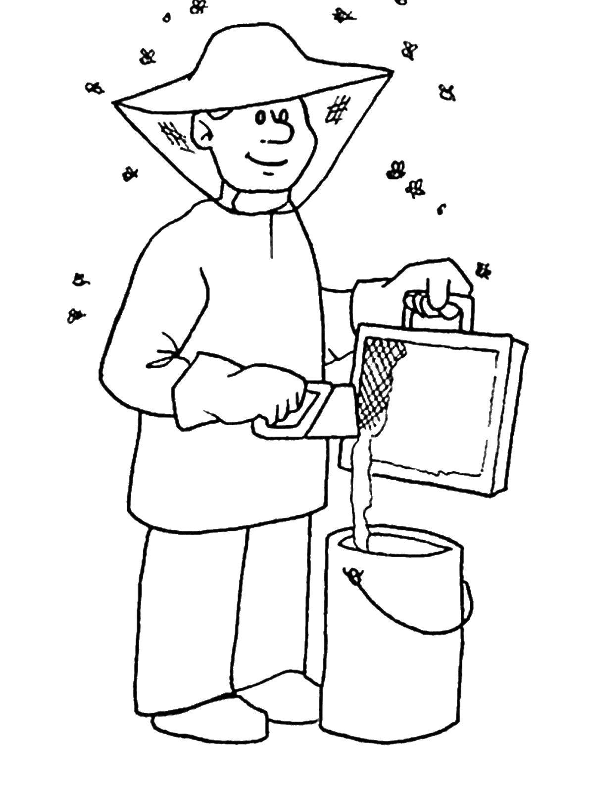 Coloring The beekeeper. Category a profession. Tags:  profession, beekeeper, bees.