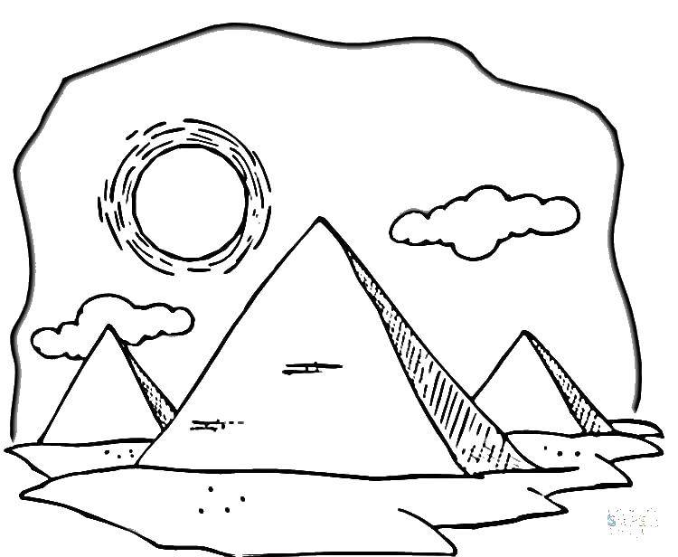 Название: Раскраска Пирамиды, солнце. Категория: Египет. Теги: Египет.