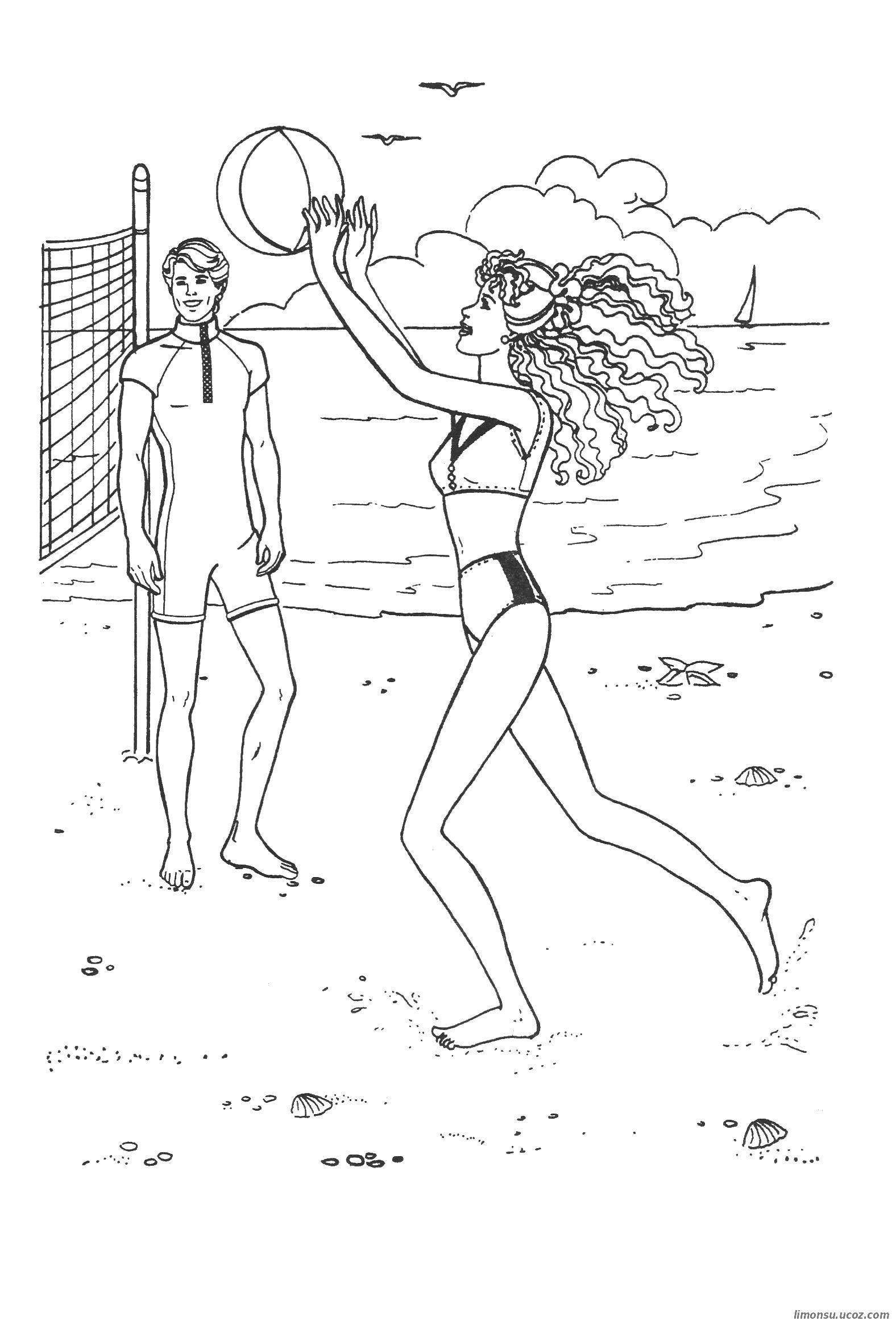 Название: Раскраска Пляжный волейбол барби. Категория: Барби. Теги: Спорт, волейбол, мяч.