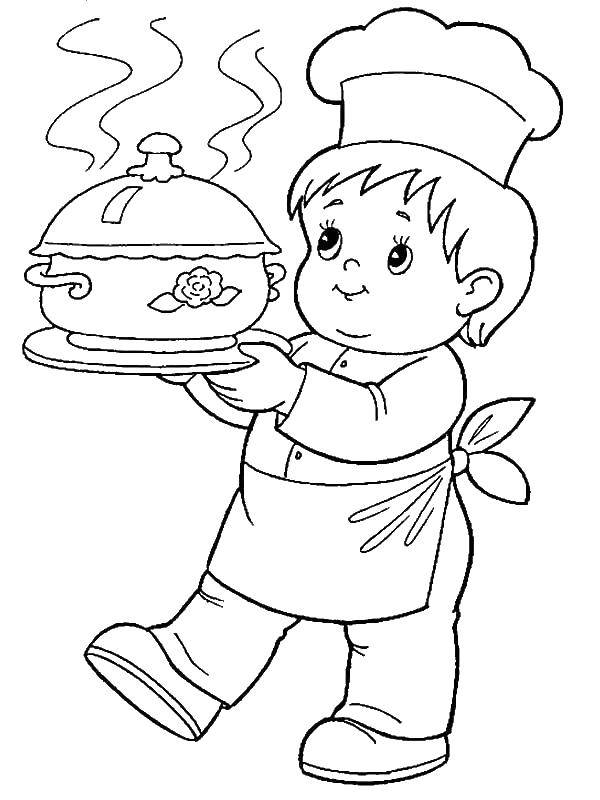 Coloring Chef with a dish. Category a profession. Tags:  profession, chef, dish.