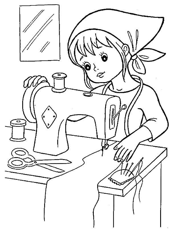 Coloring The seamstress behind the machine. Category a profession. Tags:  profession, seamstress, machine.