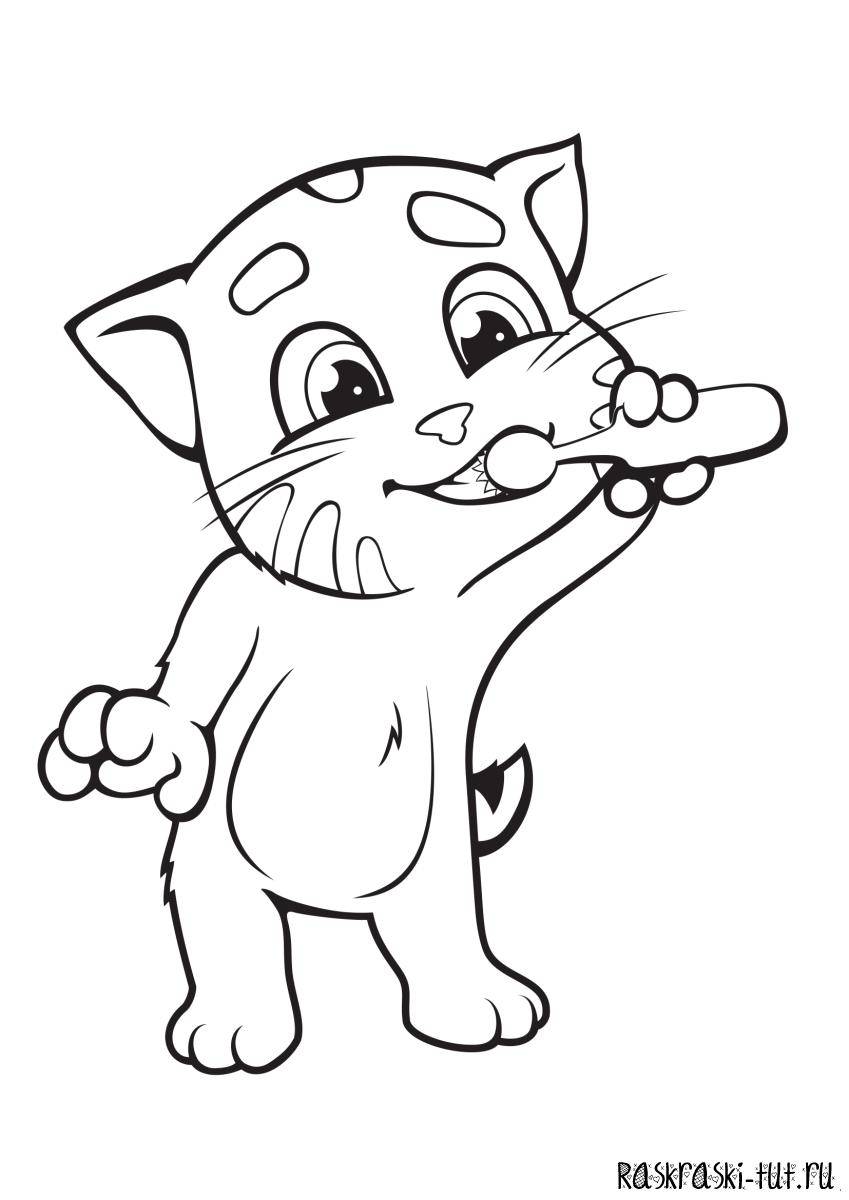 Coloring Tom is brushing his teeth. Category coloring. Tags:  games, Tom, cat.