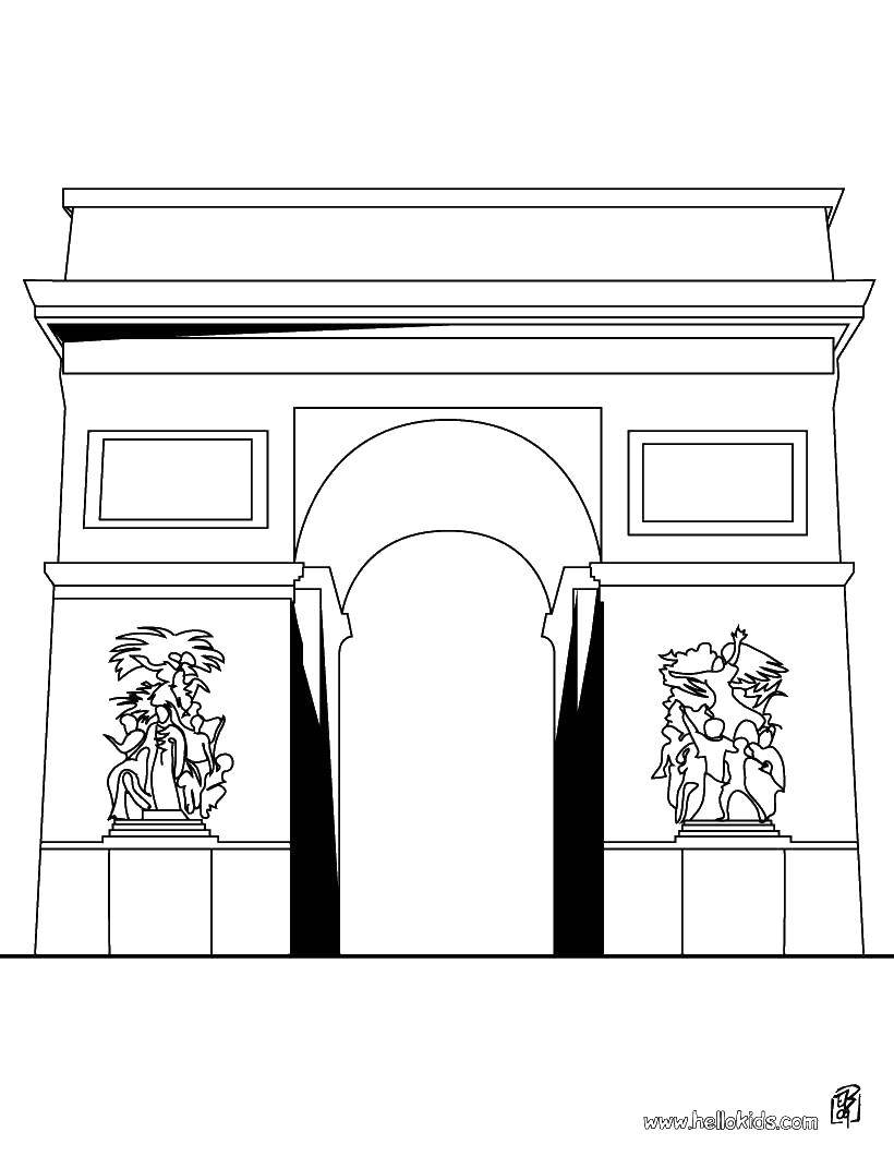 Название: Раскраска Триумфальная арка. Категория: раскраски. Теги: Франция, триумфальная арка.