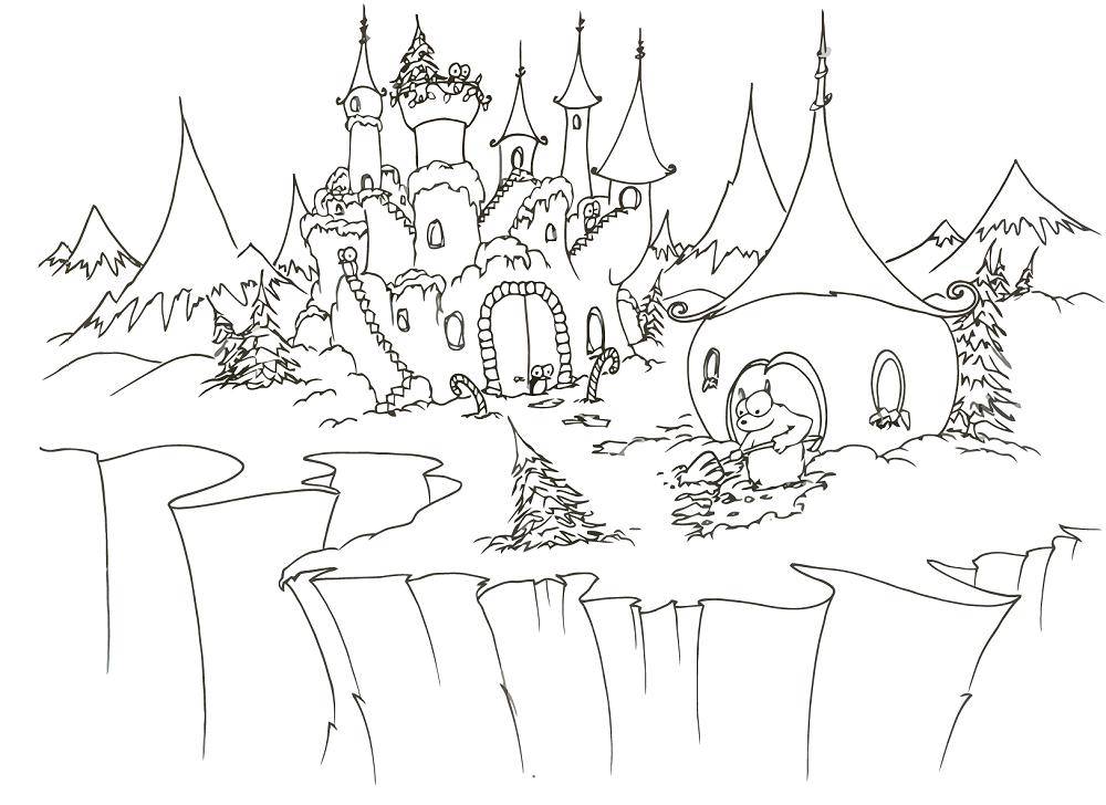 Название: Раскраска Зимний замок. Категория: замки. Теги: замки, зима.