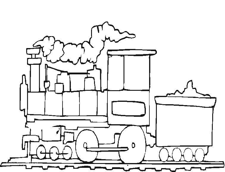 Розмальовки  Паровоз з причепом. Завантажити розмальовку поїзда , паровози, транспорт.  Роздрукувати ,поїзд,