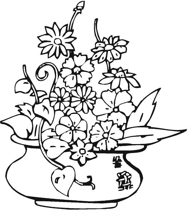 Розмальовки  Квіточки в китайській вазі. Завантажити розмальовку ваза, квіти, рослини.  Роздрукувати ,Ваза,