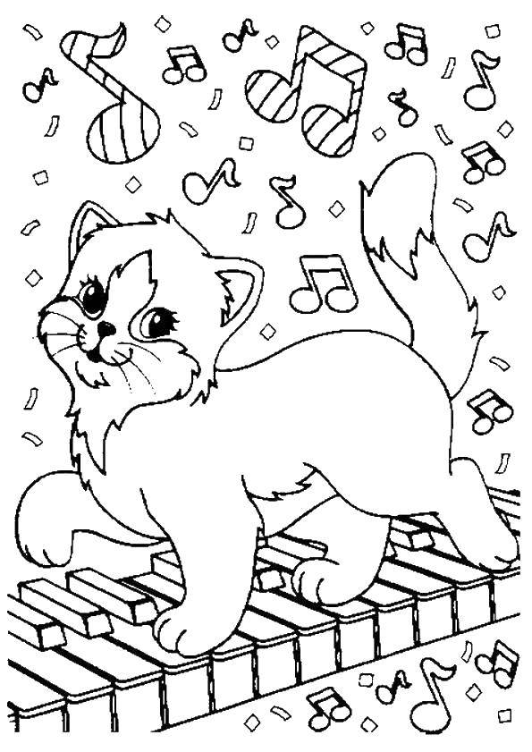 Название: Раскраска Кошечка ходит по пианино. Категория: Кошка. Теги: кошка, пианино, клавиши.