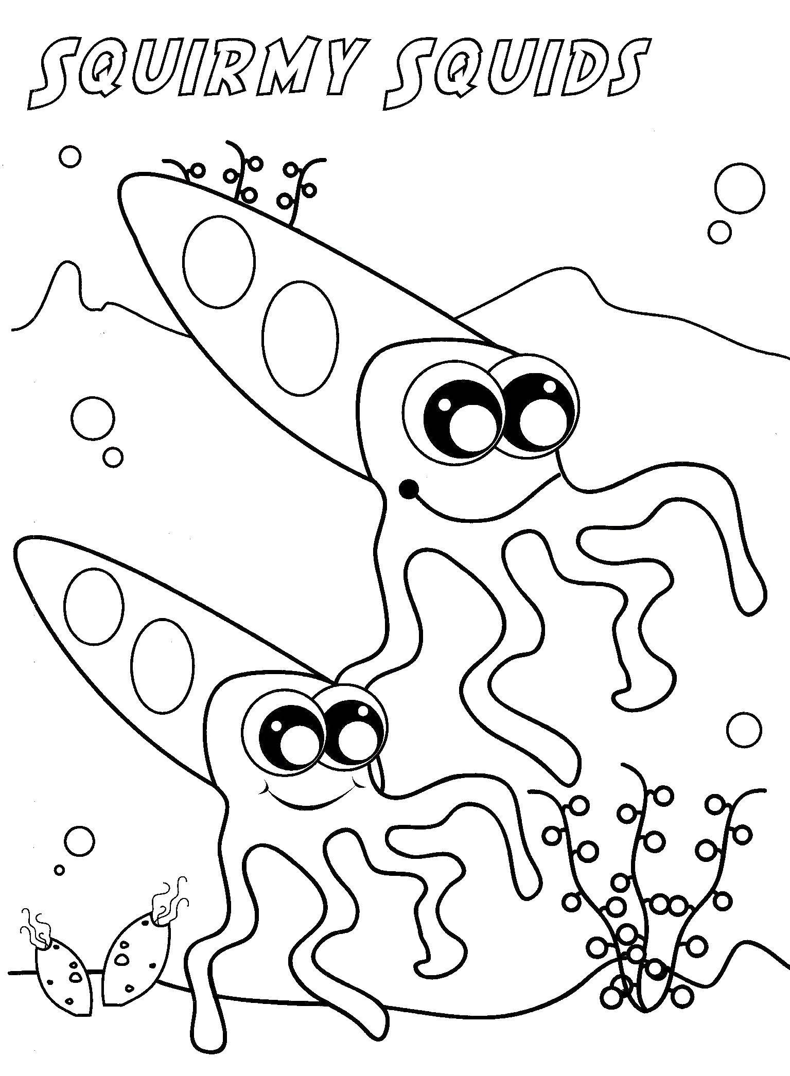 Название: Раскраска Милые кальмары. Категория: морское. Теги: Подводный мир.