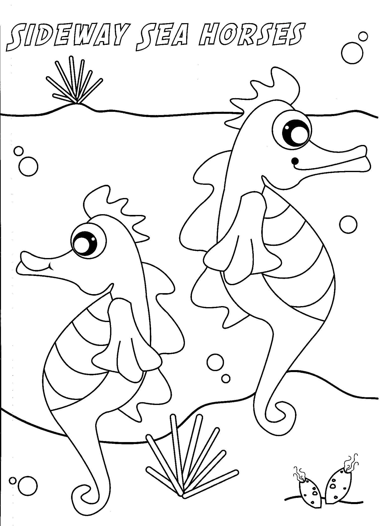 Название: Раскраска Морские коньки в воде. Категория: морское. Теги: Подводный мир.