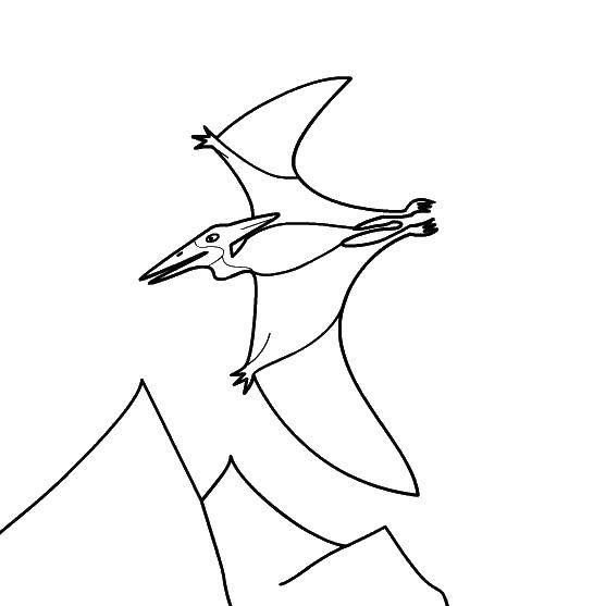 Coloring Pterodactyl hovering over the mountains. Category dinosaur. Tags:  Dinosaurs.