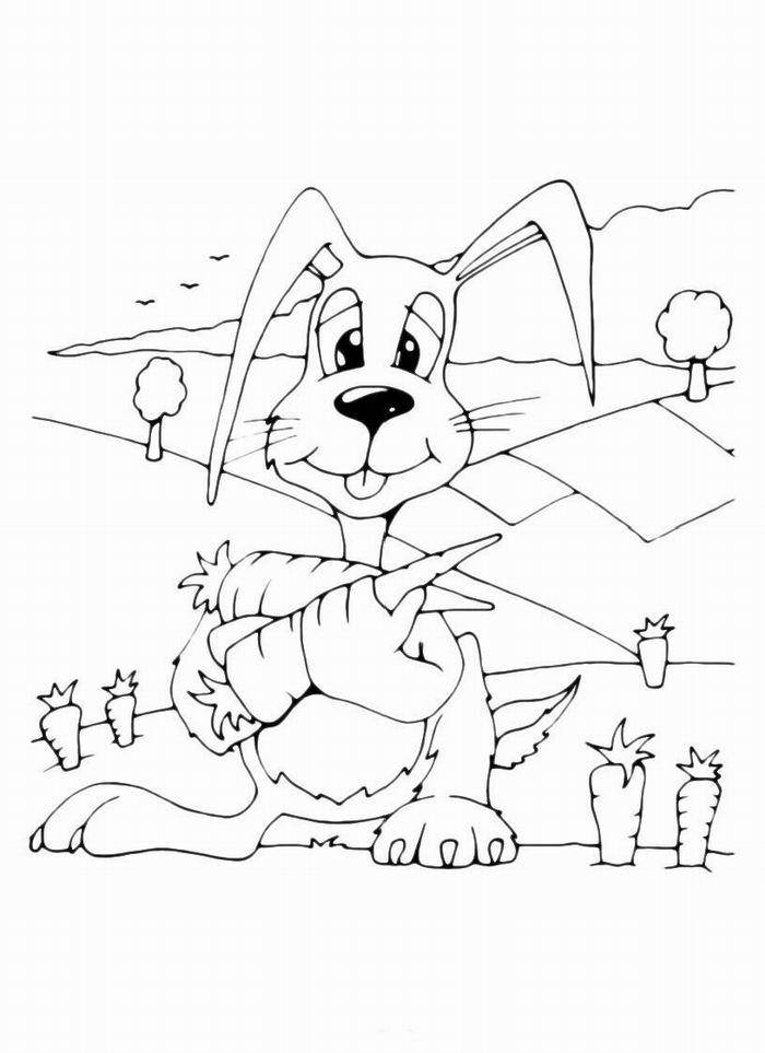 Coloring A picture of a Bunny with a carrot. Category Pets allowed. Tags:  hare, rabbit.