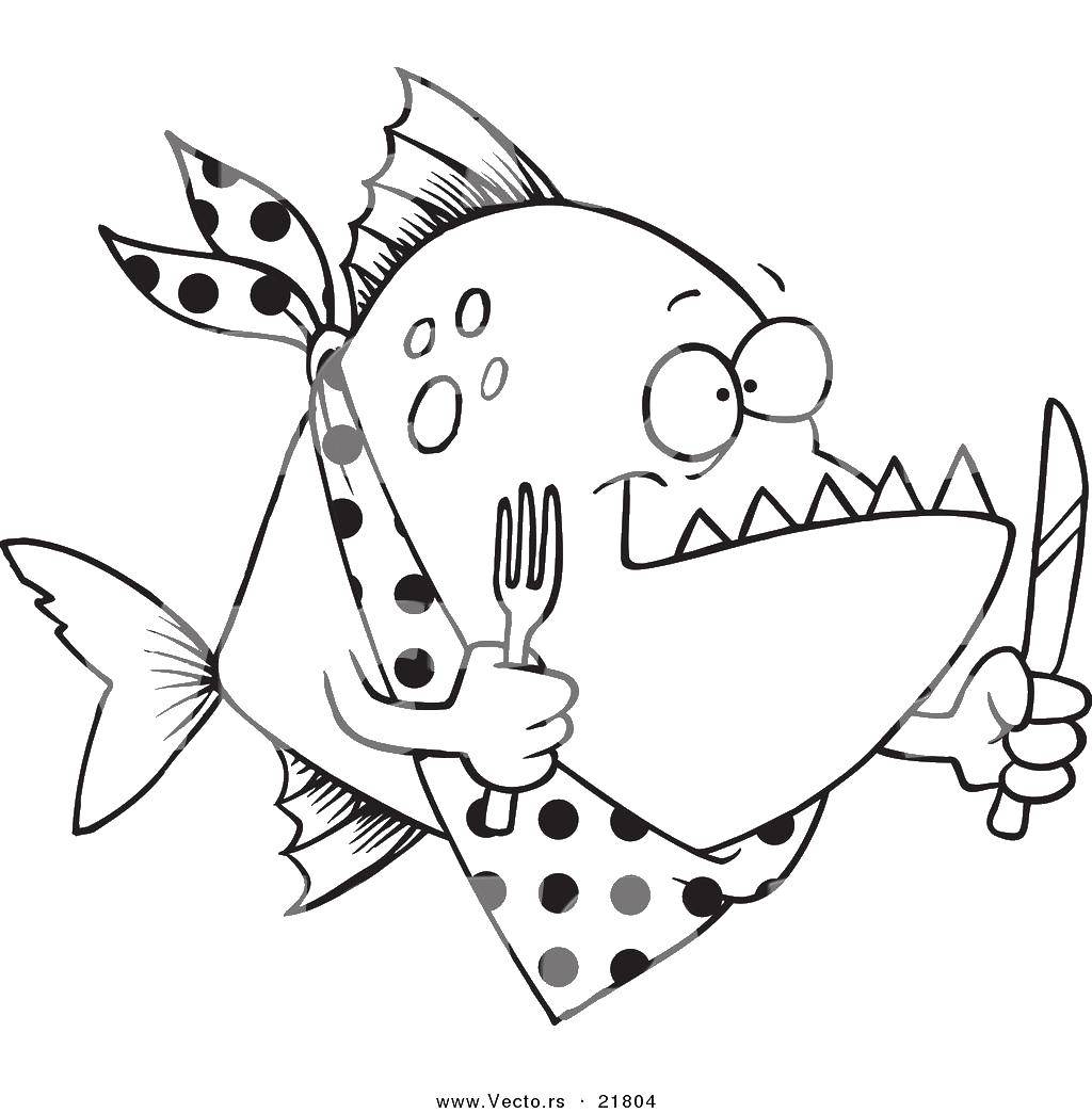 Название: Раскраска Рыба готова к обеду. Категория: раскраски. Теги: Подводный мир, рыба.