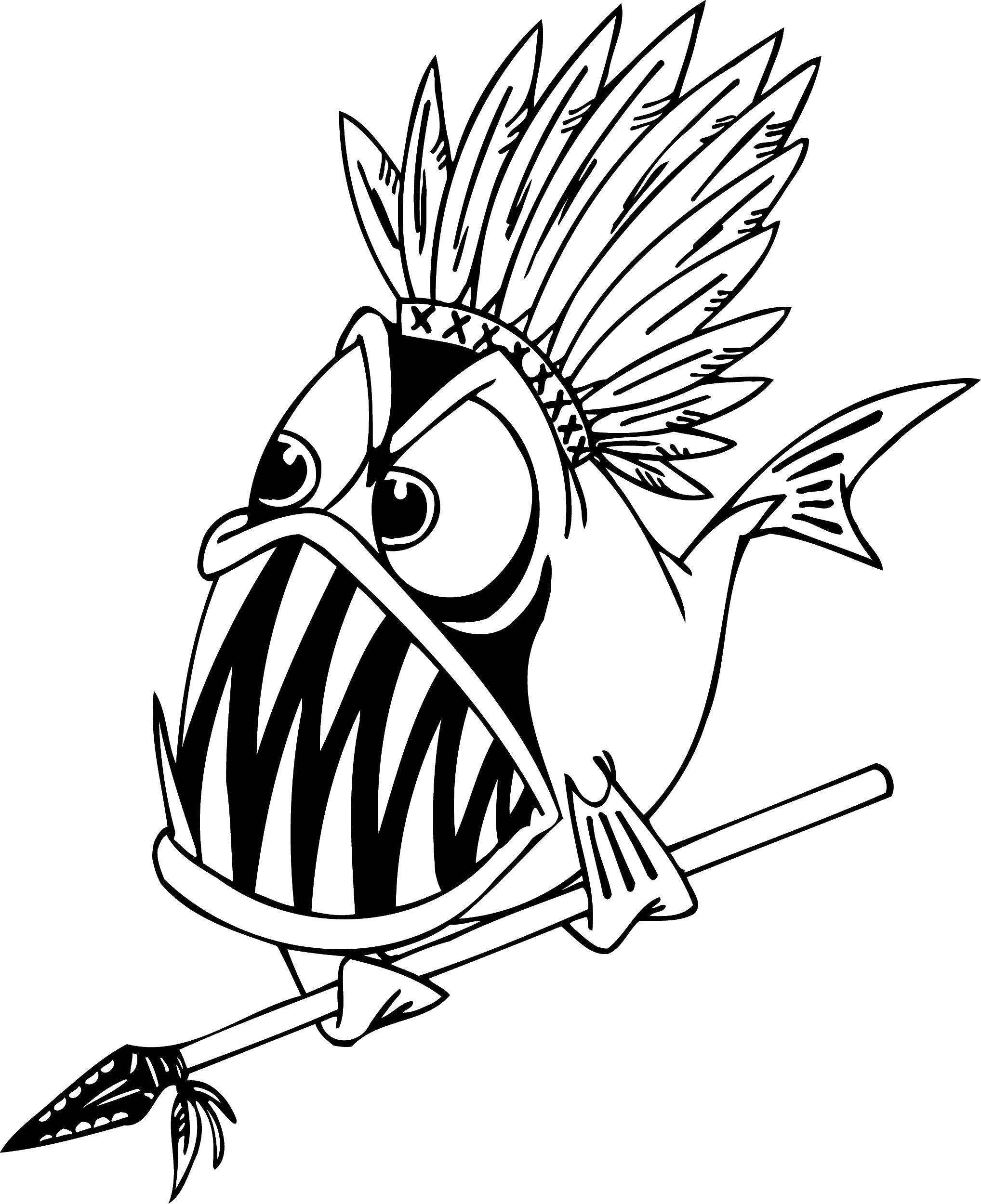 Название: Раскраска Рыба индеец. Категория: раскраски. Теги: Подводный мир, рыба.